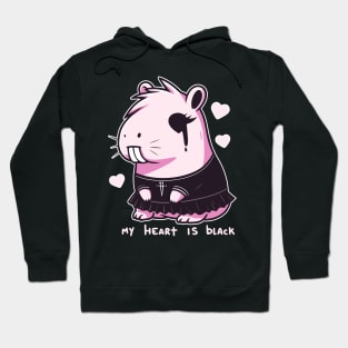 Pink Goth Capybara Cries My Heart Is Black Funny Guinea Pig Hoodie